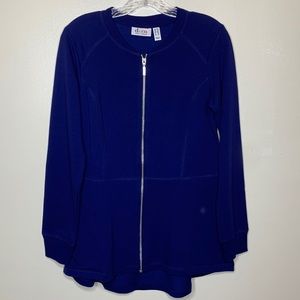 Denim & Company Jacket Cardigan Blue Zip Front Sweatshirt Material XXS RUNS BIG